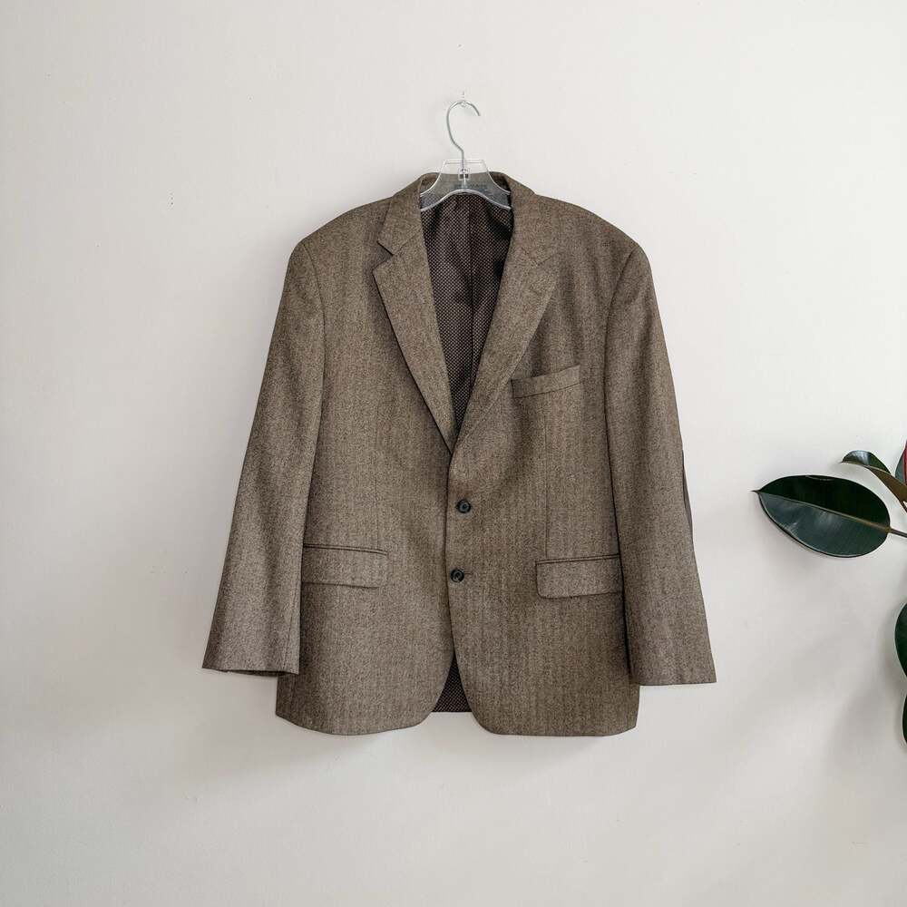 Ralph Lauren Brown Herringbone Wool Cashmere Blazer with Elbow Patches